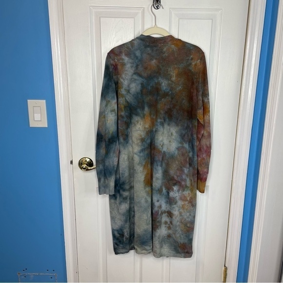 Tie dye cardigan duster brown gray steel ice open front long sleeve jacket M - Picture 3 of 11